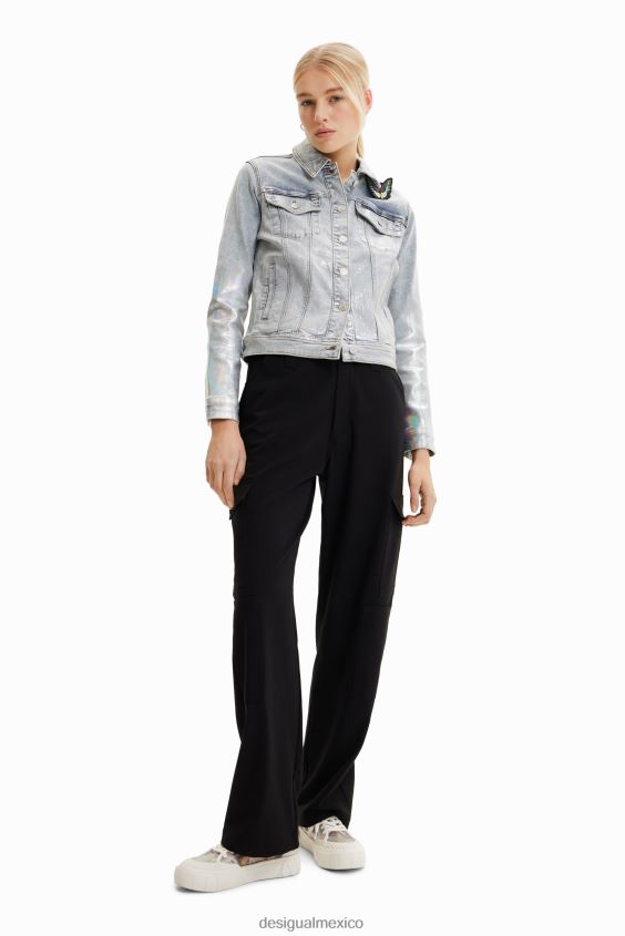 Desigual mujer chaqueta estilo camionero de mezclilla metalizada VZ26R0865 ropa