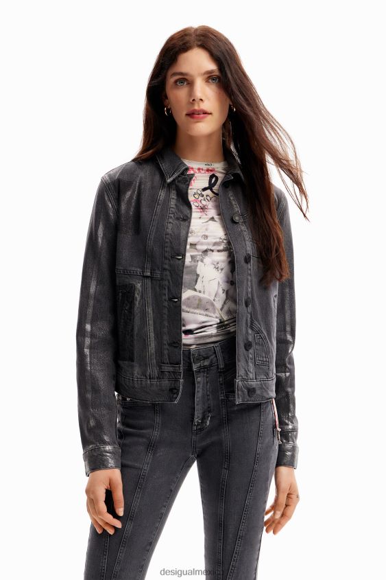 Desigual mujer chaqueta estilo camionero de mezclilla metalizada VZ26R0897 ropa