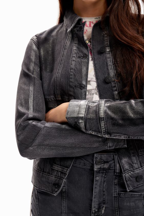 Desigual mujer chaqueta estilo camionero de mezclilla metalizada VZ26R0897 ropa