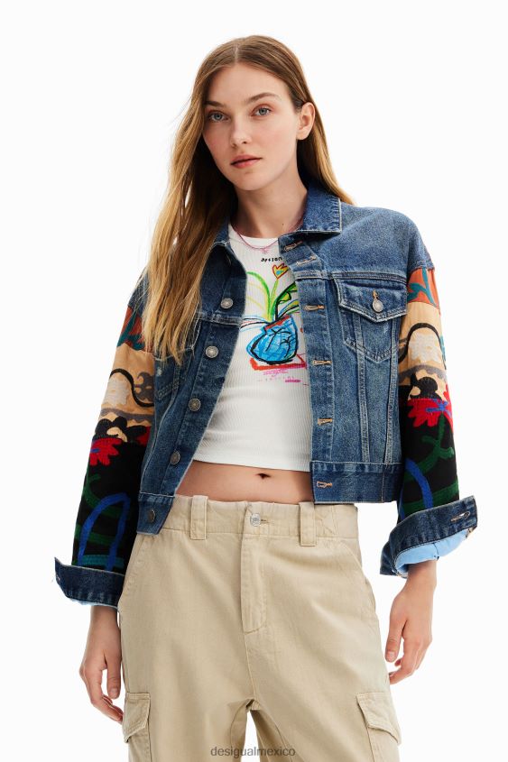 Desigual mujer chaqueta estilo camionero de mezclilla étnica VZ26R0289 ropa
