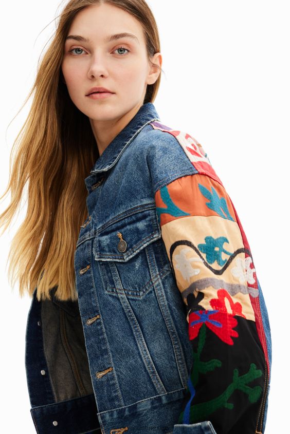 Desigual mujer chaqueta estilo camionero de mezclilla étnica VZ26R0289 ropa