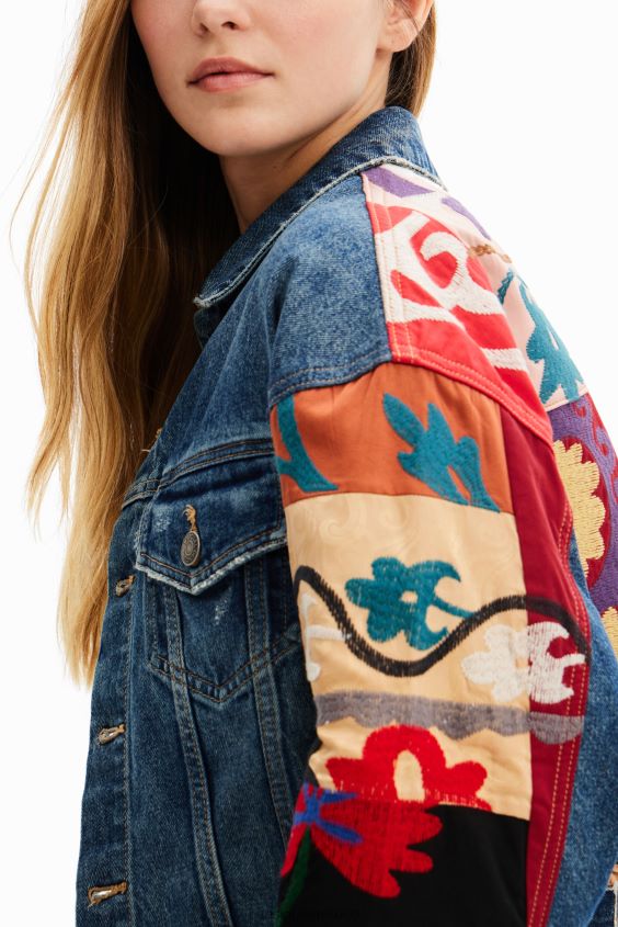 Desigual mujer chaqueta estilo camionero de mezclilla étnica VZ26R0289 ropa
