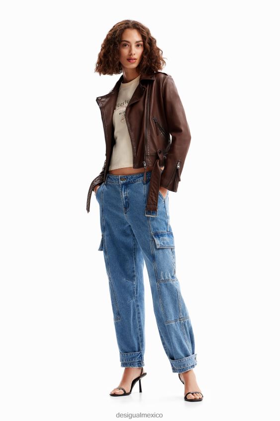 Desigual mujer chaqueta motera con cinturón VZ26R01169 ropa