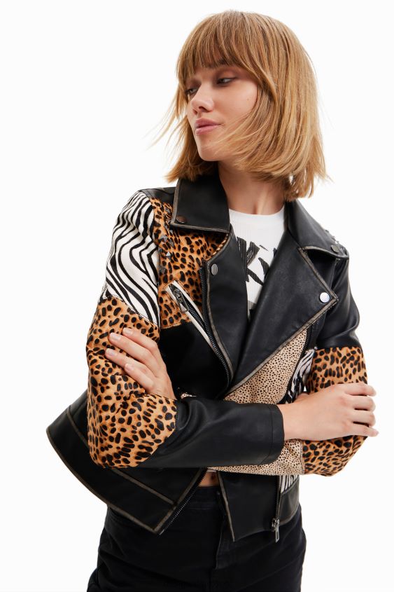 Desigual mujer chaqueta motera con estampado animal VZ26R0246 ropa