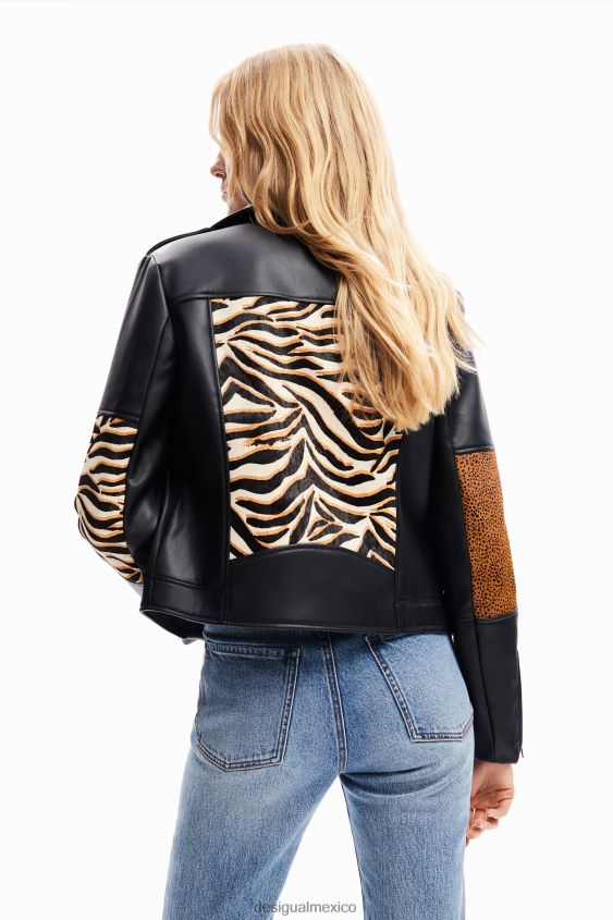 Desigual mujer chaqueta motera de cuero con patchwork VZ26R0181 ropa
