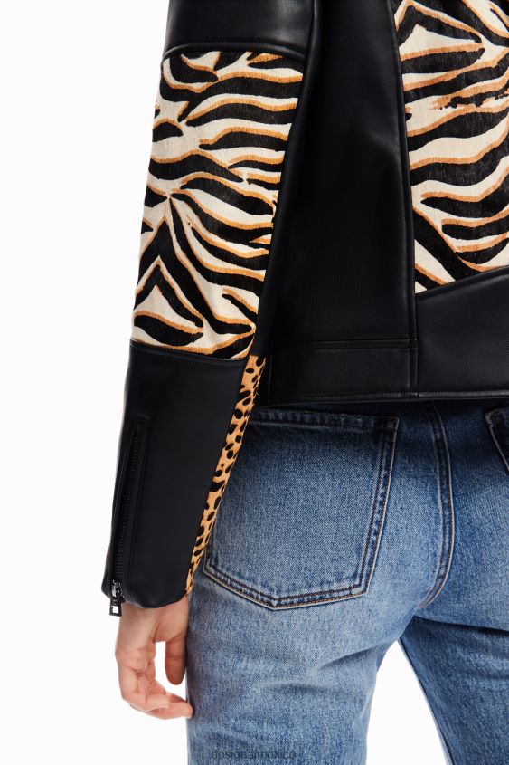 Desigual mujer chaqueta motera de cuero con patchwork VZ26R0181 ropa