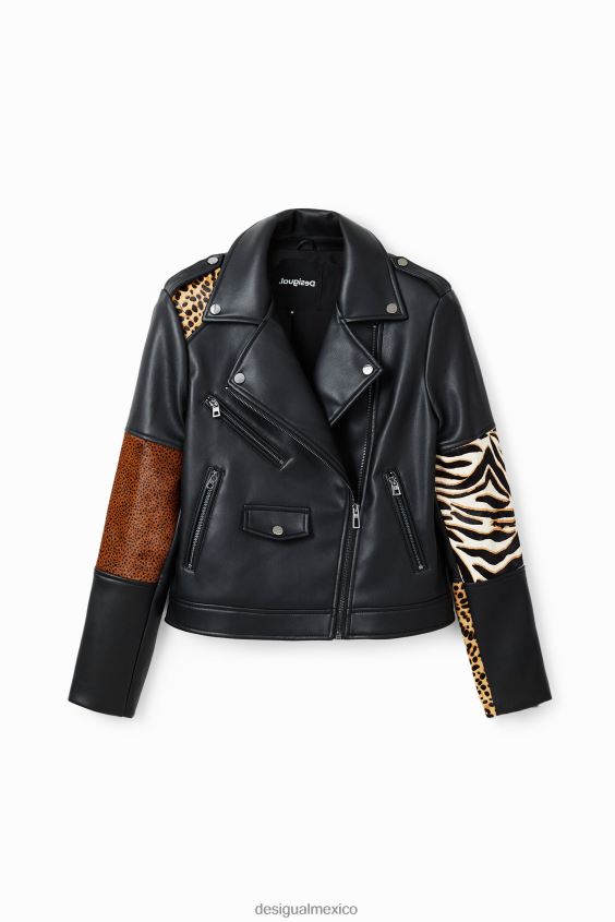 Desigual mujer chaqueta motera de cuero con patchwork VZ26R0181 ropa