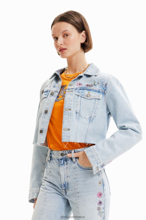 Desigual mujer chaqueta vaquera corta con flores VZ26R0835 ropa