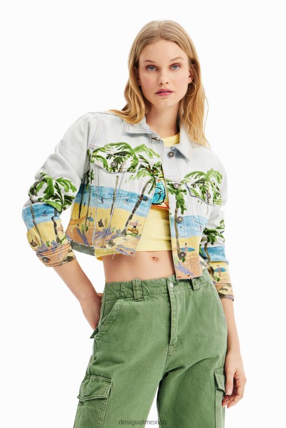 Desigual mujer chaqueta vaquera corta tropical VZ26R0630 ropa