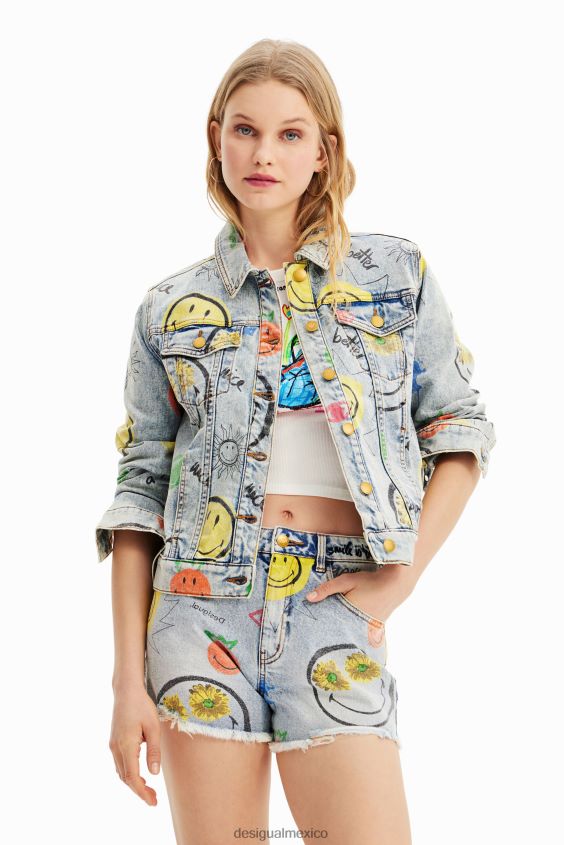 Desigual mujer chaqueta vaquera extragrande con smiley VZ26R0927 ropa