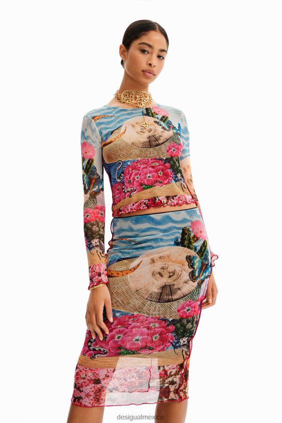 Desigual mujer falda midi ajustada de tul VZ26R0304 ropa