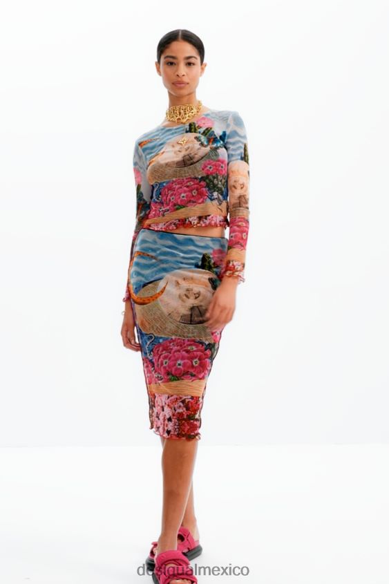 Desigual mujer falda midi ajustada de tul VZ26R0304 ropa