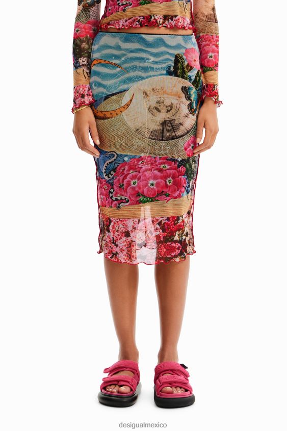 Desigual mujer falda midi ajustada de tul VZ26R0304 ropa