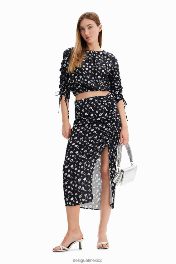 Desigual mujer falda midi con abertura floral VZ26R0760 ropa