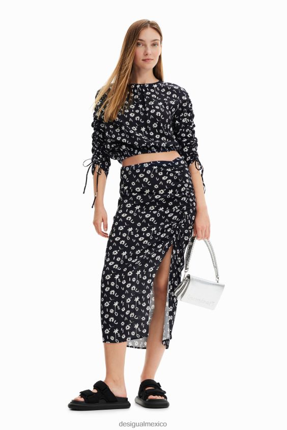 Desigual mujer falda midi con abertura floral VZ26R0760 ropa