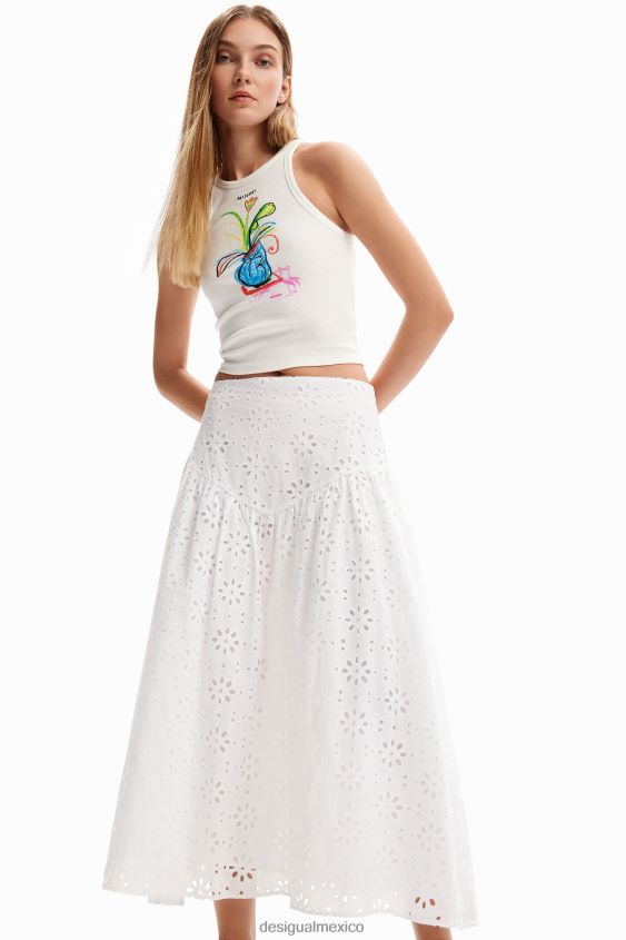 Desigual mujer falda midi con bordado suizo VZ26R0336 ropa