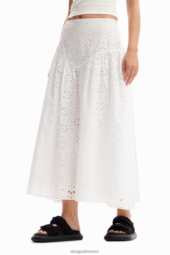 Desigual mujer falda midi con bordado suizo VZ26R0336 ropa