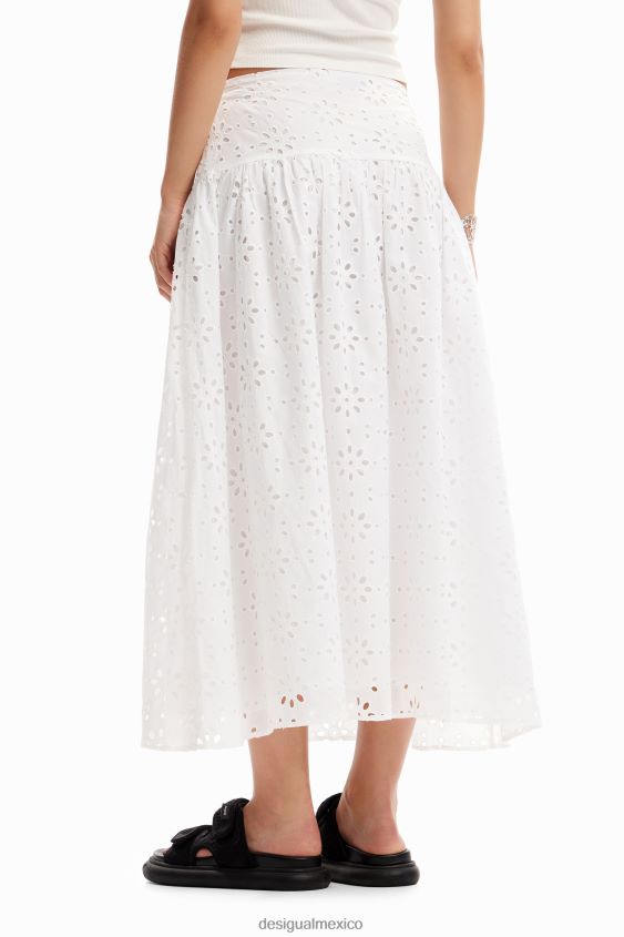 Desigual mujer falda midi con bordado suizo VZ26R0336 ropa