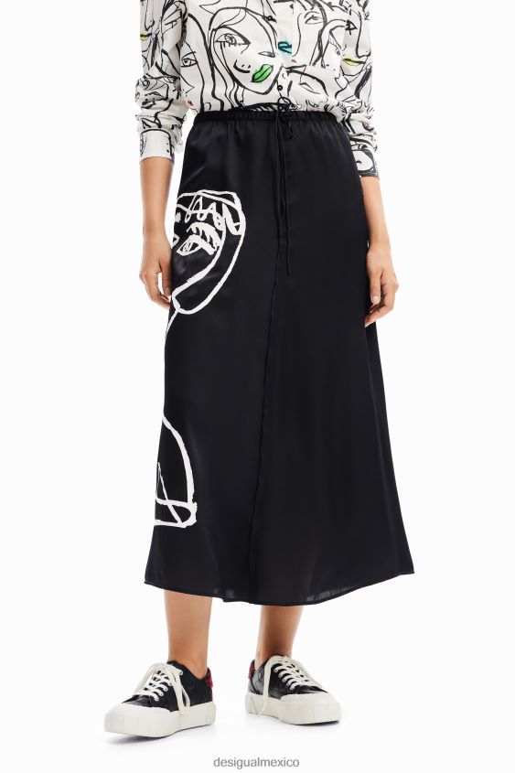 Desigual mujer falda midi con rostro artístico VZ26R0132 ropa