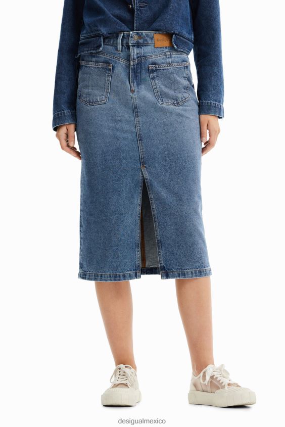 Desigual mujer falda midi de mezclilla circular VZ26R01010 ropa