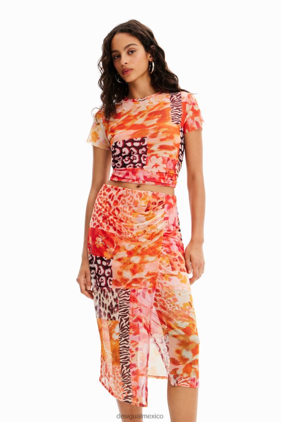 Desigual mujer falda midi de tul y patchwork VZ26R0479 ropa