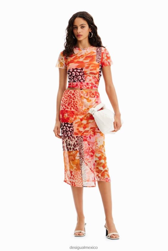 Desigual mujer falda midi de tul y patchwork VZ26R0479 ropa