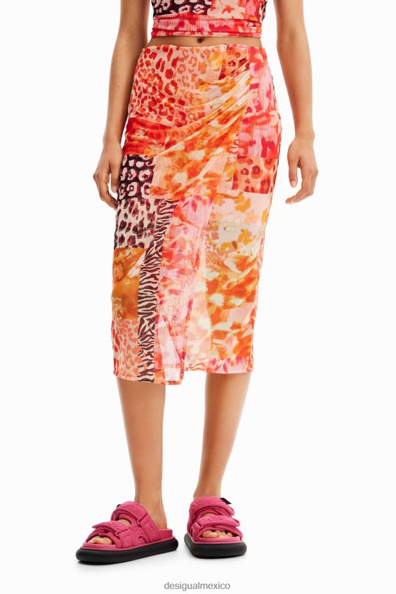 Desigual mujer falda midi de tul y patchwork VZ26R0479 ropa