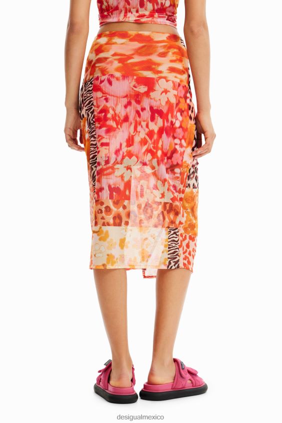 Desigual mujer falda midi de tul y patchwork VZ26R0479 ropa