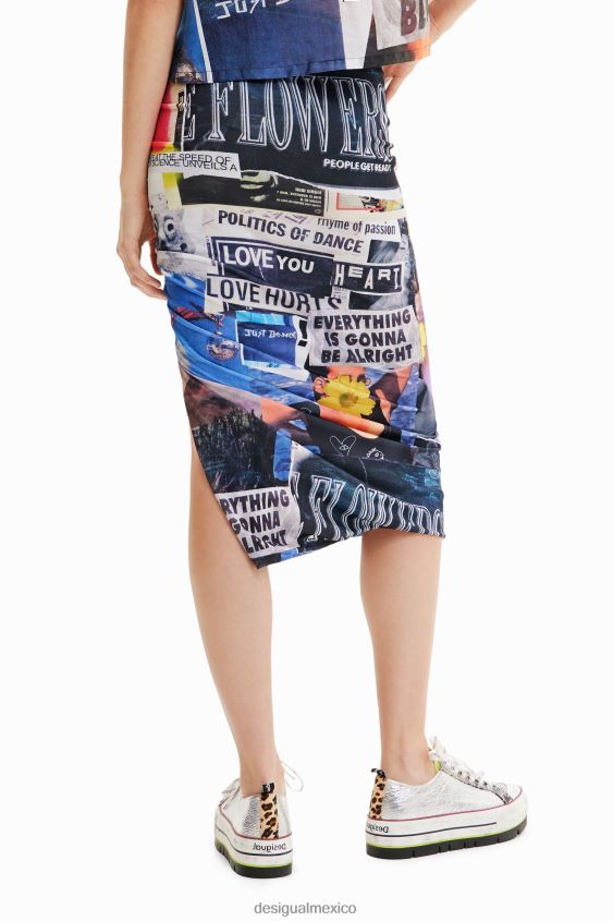 Desigual mujer falda midi entallada con collage fruncido VZ26R0367 ropa