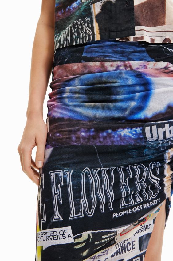Desigual mujer falda midi entallada con collage fruncido VZ26R0367 ropa