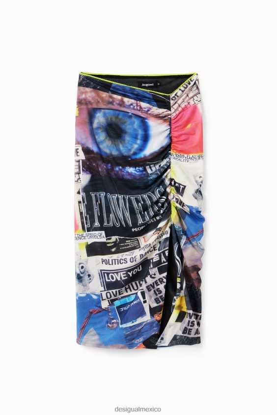 Desigual mujer falda midi entallada con collage fruncido VZ26R0367 ropa
