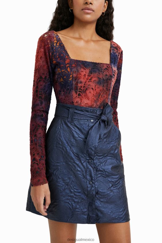 Desigual mujer minifalda ajustada con flores en relieve VZ26R01085 ropa