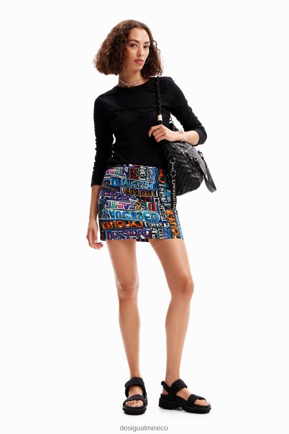 Desigual mujer minifalda ajustada con logo artístico VZ26R0739 ropa