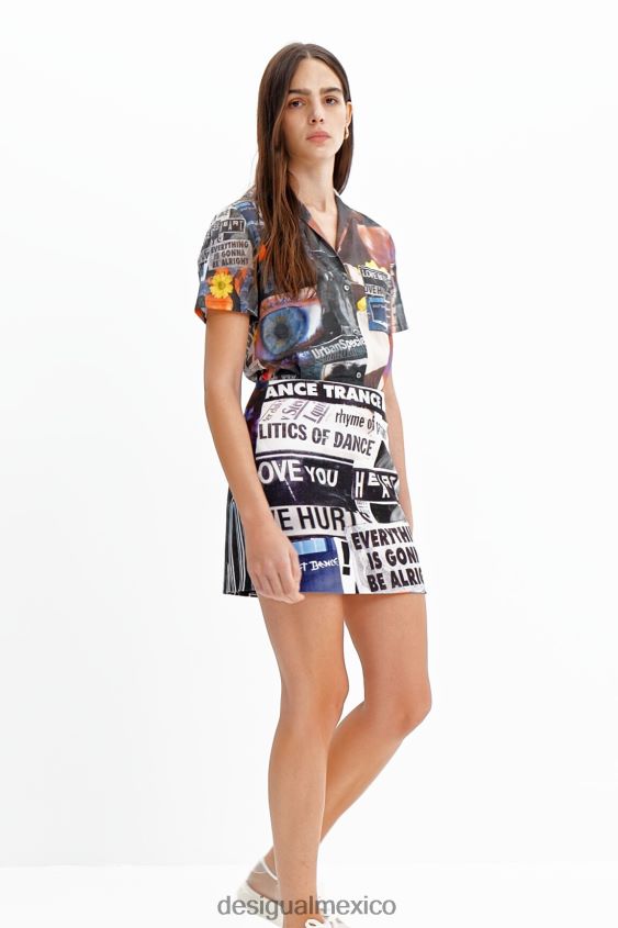 Desigual mujer minifalda ajustada de periódico VZ26R0384 ropa