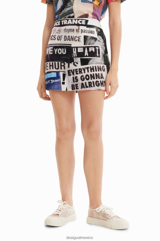 Desigual mujer minifalda ajustada de periódico VZ26R0384 ropa