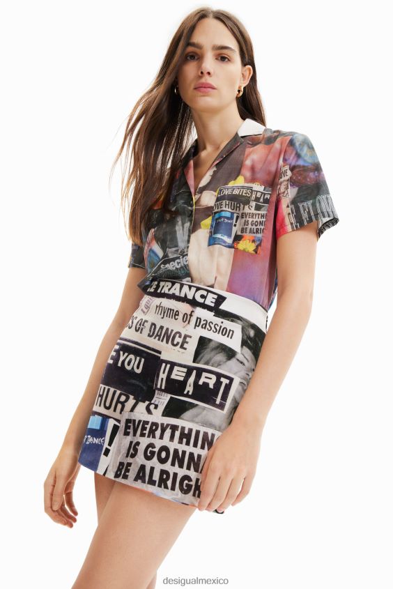 Desigual mujer minifalda ajustada de periódico VZ26R0384 ropa