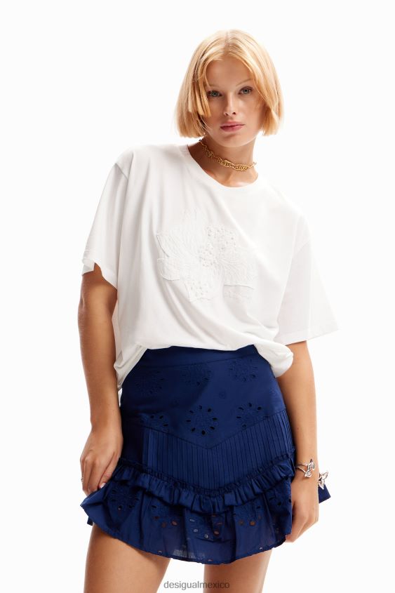 Desigual mujer minifalda con volantes y bordado suizo VZ26R0473 ropa