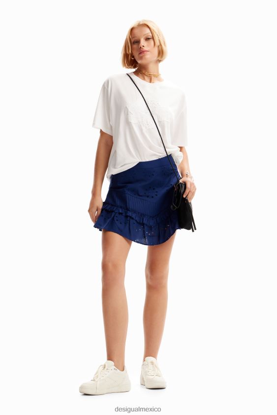 Desigual mujer minifalda con volantes y bordado suizo VZ26R0473 ropa