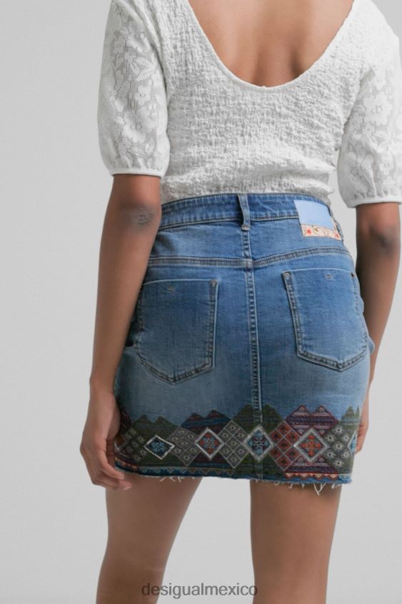 Desigual mujer minifalda de mezclilla con bordes VZ26R01099 ropa