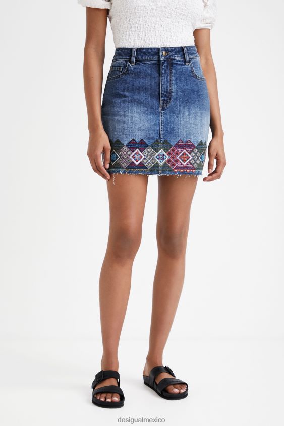 Desigual mujer minifalda de mezclilla con bordes VZ26R01099 ropa