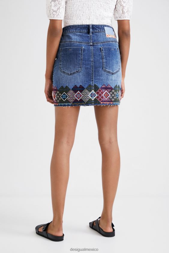 Desigual mujer minifalda de mezclilla con bordes VZ26R01099 ropa
