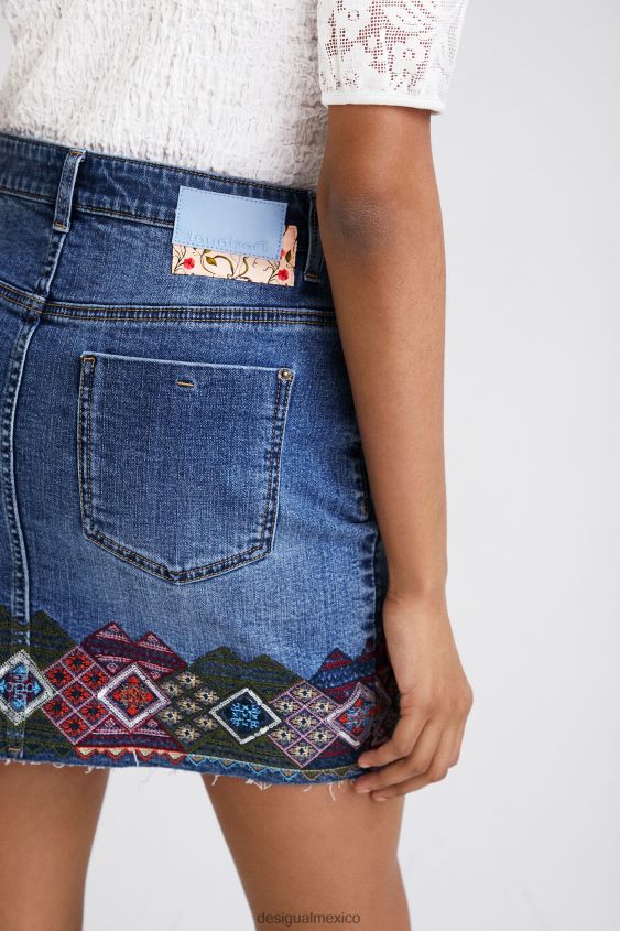 Desigual mujer minifalda de mezclilla con bordes VZ26R01099 ropa