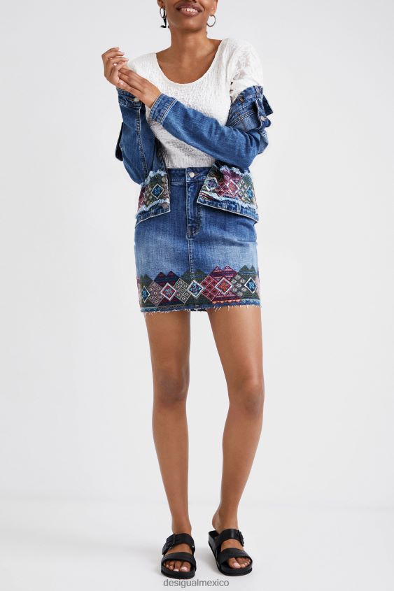Desigual mujer minifalda de mezclilla con bordes VZ26R01099 ropa