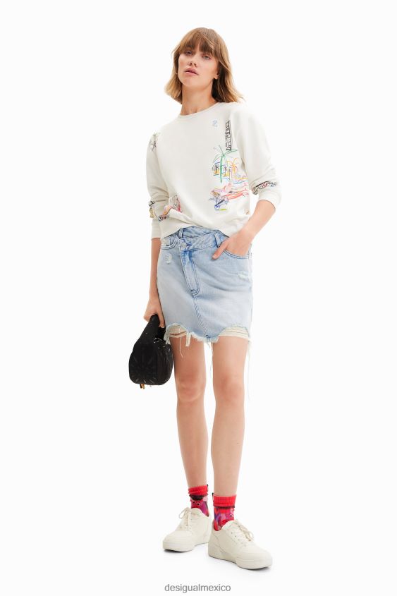 Desigual mujer minifalda de mezclilla con cintura cruzada VZ26R0759 ropa