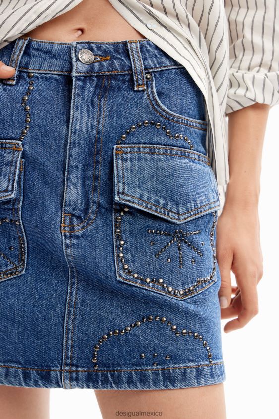 Desigual mujer minifalda de mezclilla con tachuelas VZ26R0177 ropa