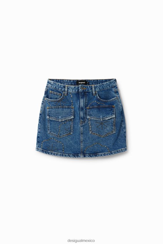 Desigual mujer minifalda de mezclilla con tachuelas VZ26R0177 ropa