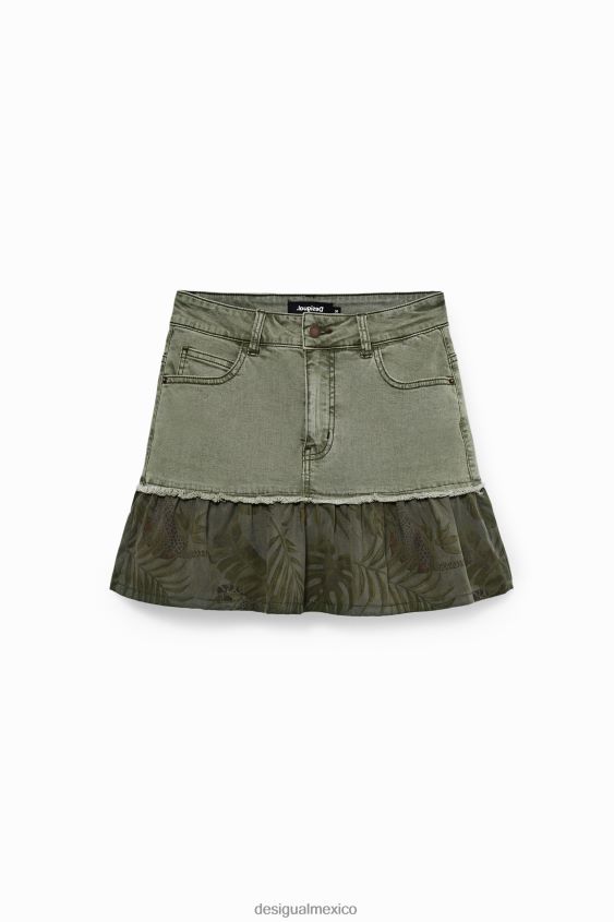 Desigual mujer minifalda de mezclilla con volantes y patchwork VZ26R01131 ropa