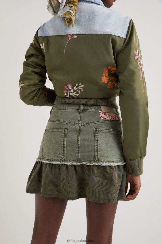 Desigual mujer minifalda de mezclilla con volantes y patchwork VZ26R01131 ropa