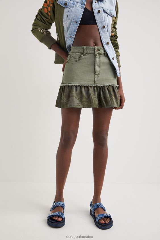 Desigual mujer minifalda de mezclilla con volantes y patchwork VZ26R01131 ropa