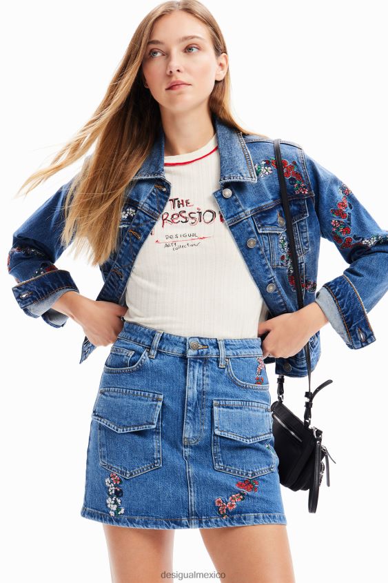 Desigual mujer minifalda vaquera con estampado floral VZ26R0261 ropa